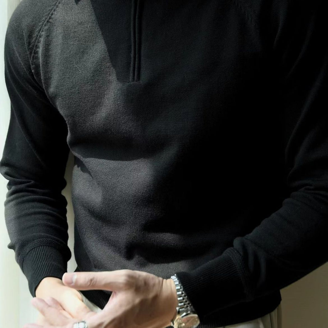 Herren Strickpullover mit kurzem Reißverschluss und sportlichem Stehkragen Drune