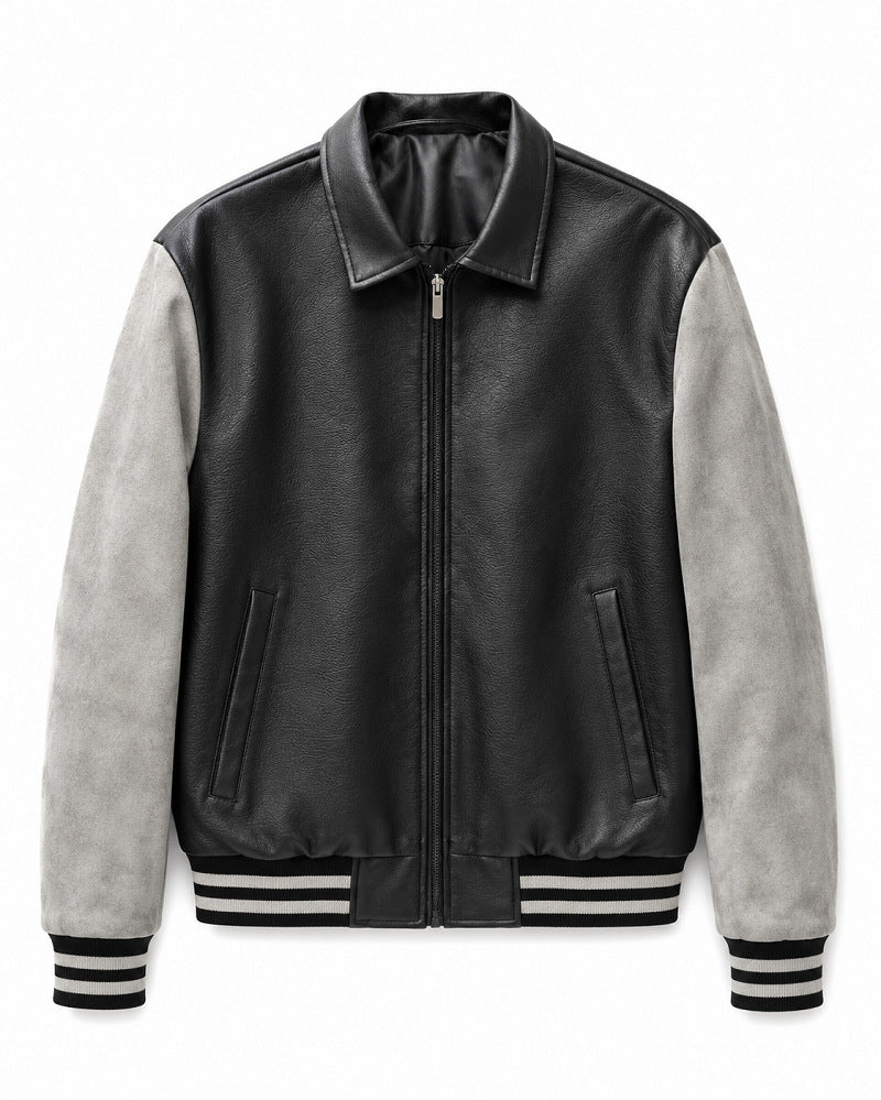 Herren Modische Kunstleder Bomberjacke Drune
