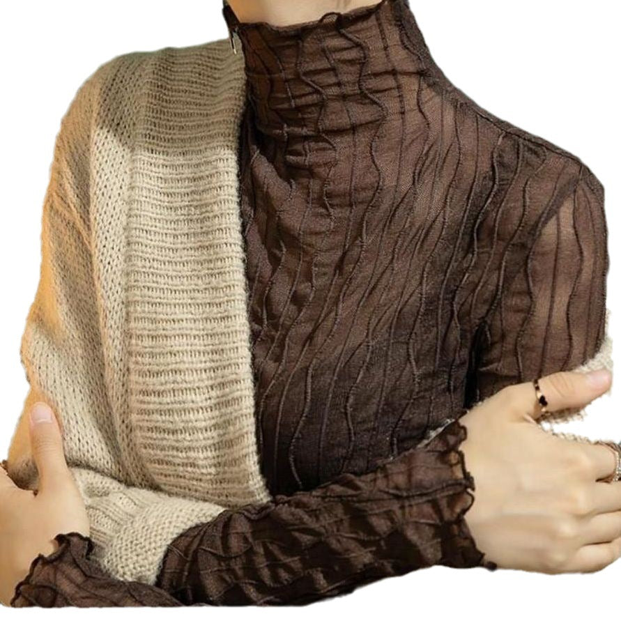 Damen Elegantes Oberteil mit wellenförmigem Muster und hohem Kragen Drune