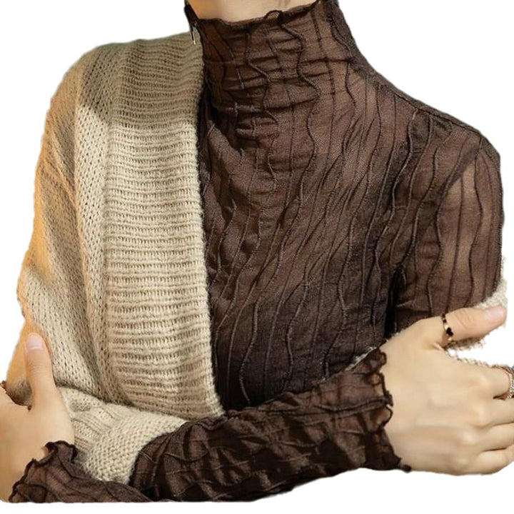 Damen Elegantes Oberteil mit wellenförmigem Muster und hohem Kragen Drune