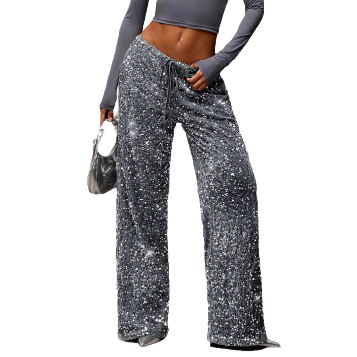 Damen Pailletten-Palazzohose mit hohem Bund und Kordelzug Drune