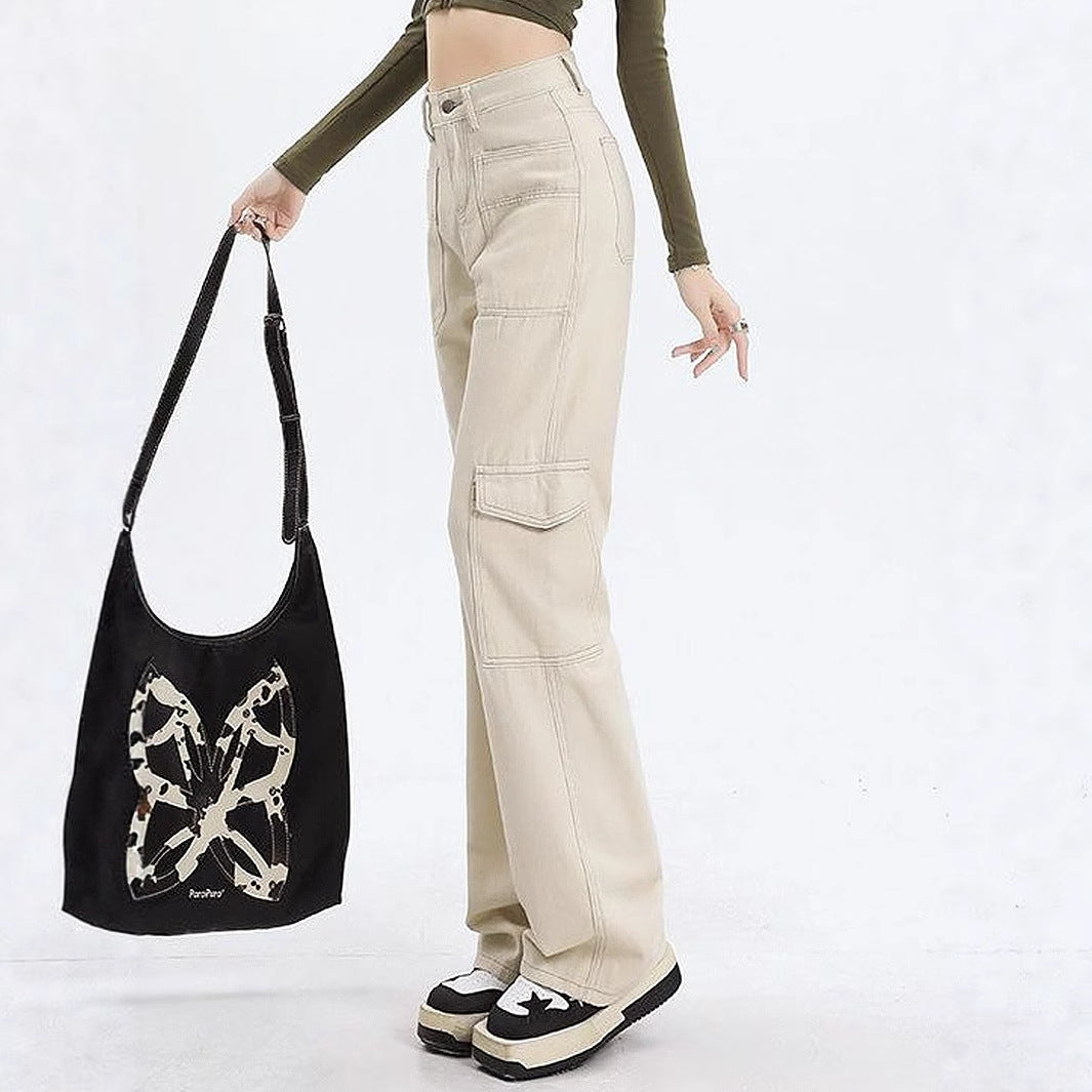 Damen Cargo-Jeans mit hoher Taille und praktischen Taschen Drune