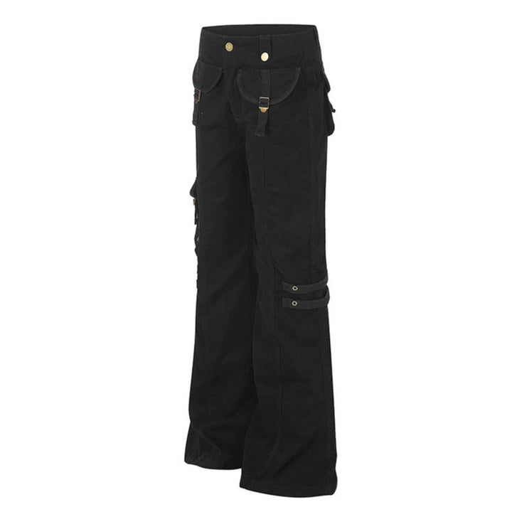 Damen weite High‑Waist Cargo‑Hose mit Utility‑Taschen und Gurt‑Details Drune