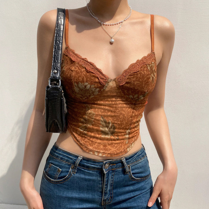 Damen Spitzen-Corsage-Top mit floralem Design und raffiniertem Schnitt Drune