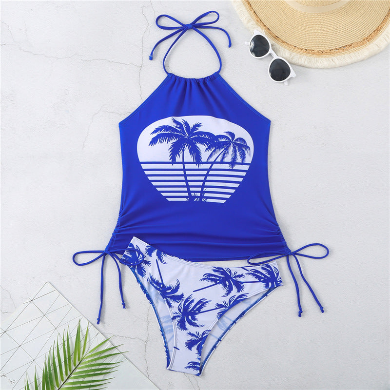 Damen Tankini-Set mit verstellbarem Halter-Design und tropischem Druck Drune