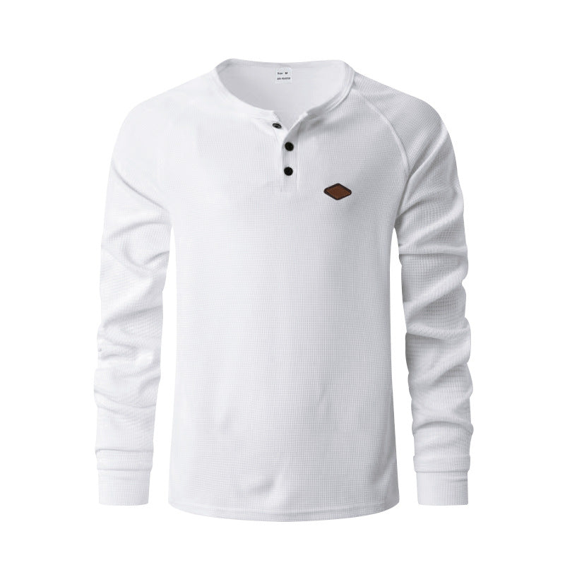 Herren nan strukturiertes Langarmshirt mit kurzer Knopfleiste, Raglanärmeln und dezenter Logo-Applikation Drune
