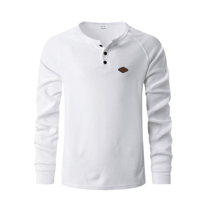 Herren nan strukturiertes Langarmshirt mit kurzer Knopfleiste, Raglanärmeln und dezenter Logo-Applikation Drune