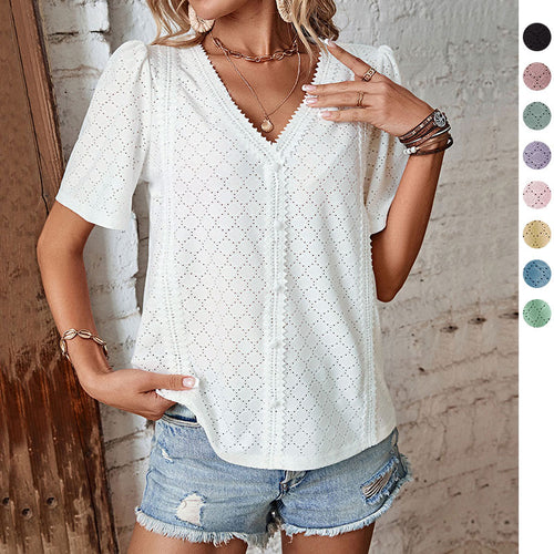 Damen Bluse mit eleganten Puffärmeln und feinem Lochmuster Drune