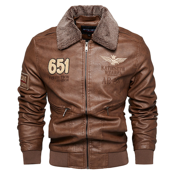 Herren Robuste Lederjacke mit abnehmbarem Teddykragen Drune