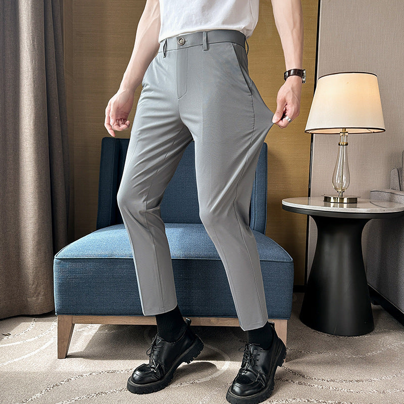 Herren elegante Slim-Fit Hose mit hohem Bund und praktischen Taschen Drune