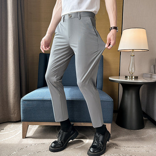 Herren elegante Slim-Fit Hose mit hohem Bund und praktischen Taschen Drune