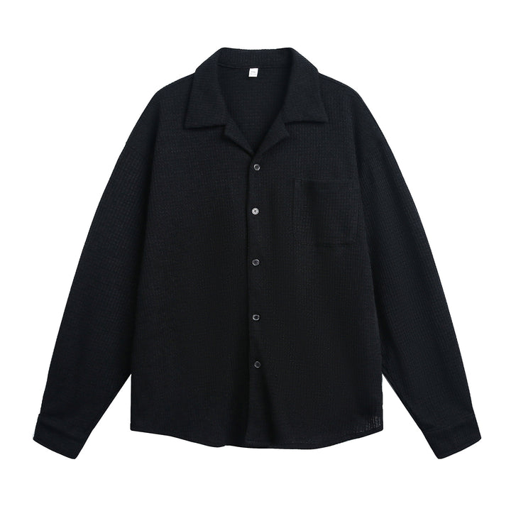Unisex Komfortables Overshirt aus Strukturstrick mit Hemdkragen und Brusttasche Drune