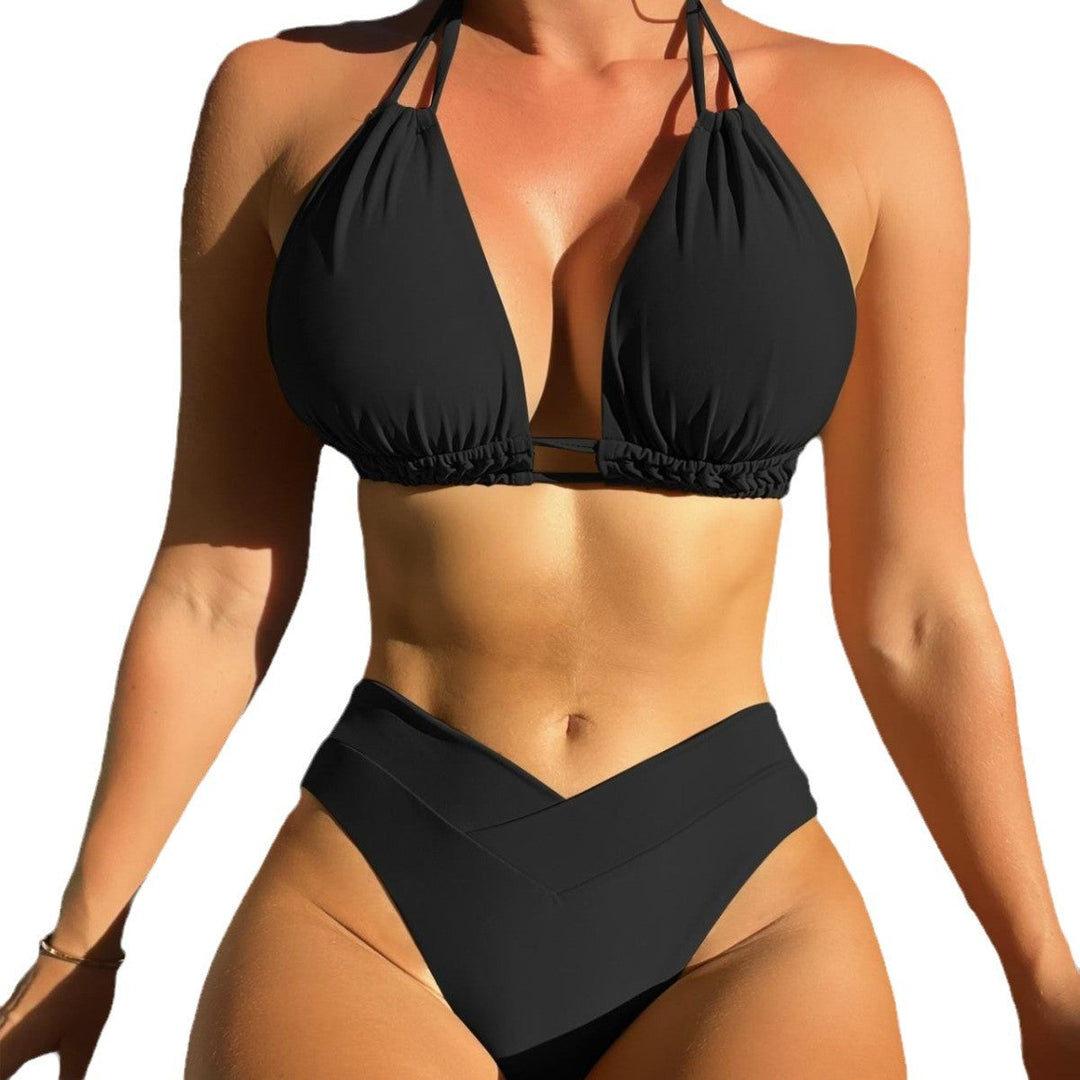 Damen Triangel-Bikini mit V-Ausschnitt und modischem High-Waist-Höschen Drune