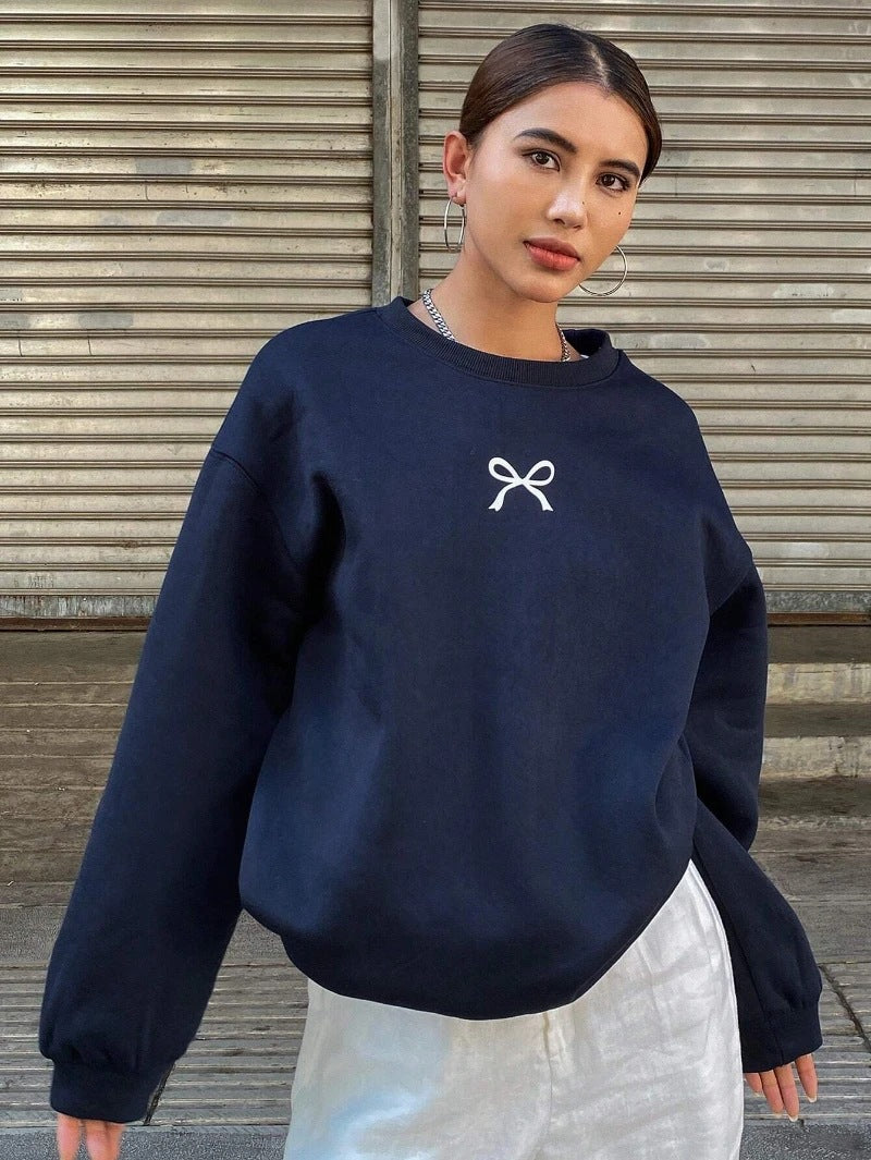 Damen gemütlicher Sweatshirt mit modischem Schleifenmotiv Drune