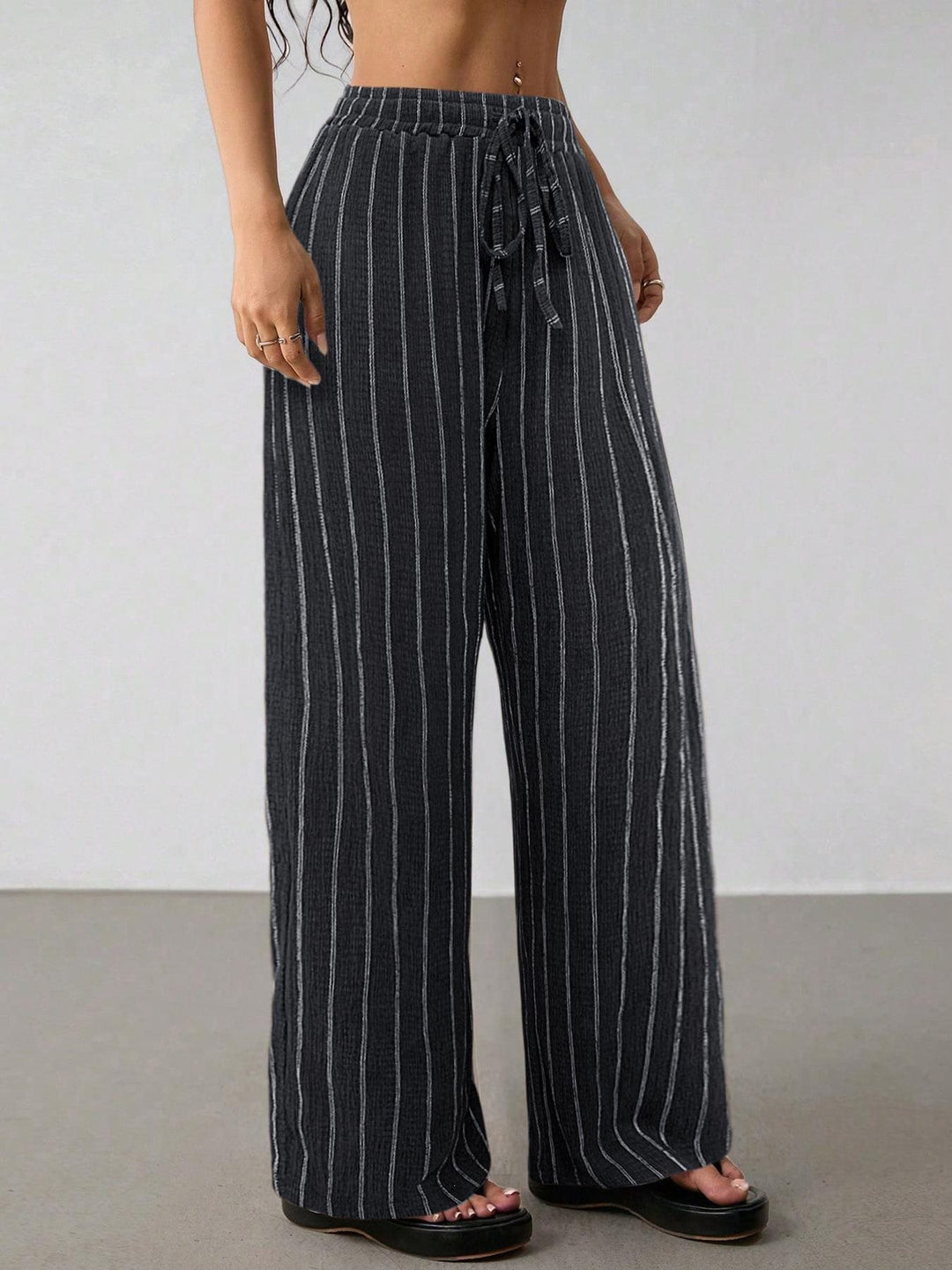 Damen Weite Strickhose mit hohem Bund und Kordelzug Drune