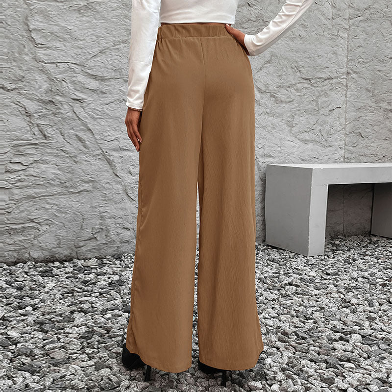 Damen Weite High-Waist-Hose mit Paperbag-Bund und Bindegürtel Drune