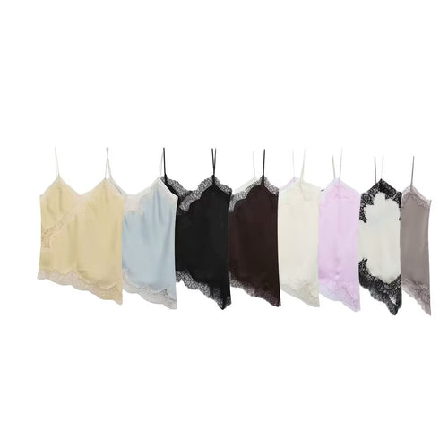 Damen-Spitzen-Camisole mit asymmetrischem Schnitt und eleganten Punkten Drune