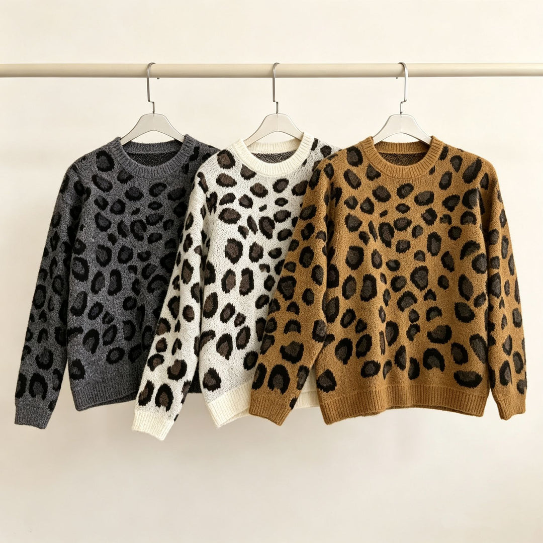 Damen Kuscheliger Rundhalspullover im Leo-Jacquard mit entspanntem Oversize-Schnitt Drune