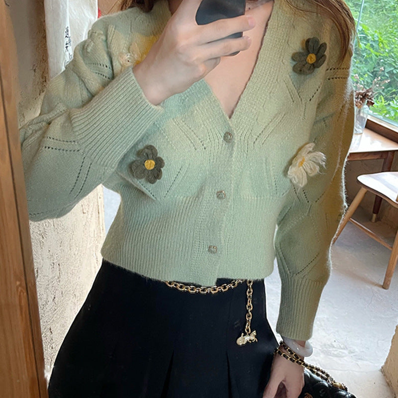 Damen Strickjacke mit floralem Design und lässigem Schnitt Drune