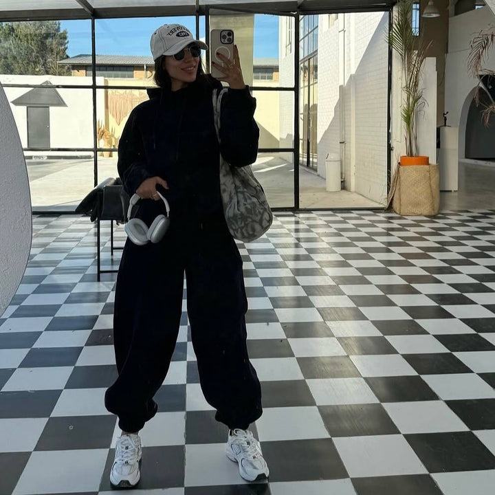 Damen Oversized Sweatsuit mit Kapuze und Bündchen Drune