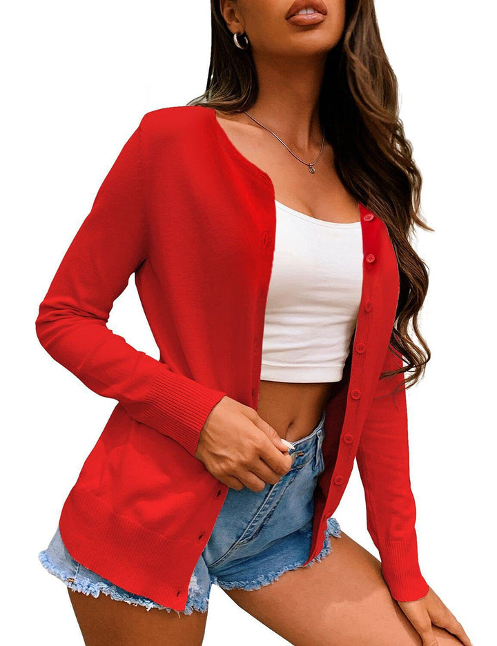 Damen lässiger Cardigan mit Knopfdetails und eleganten langen Ärmeln Drune