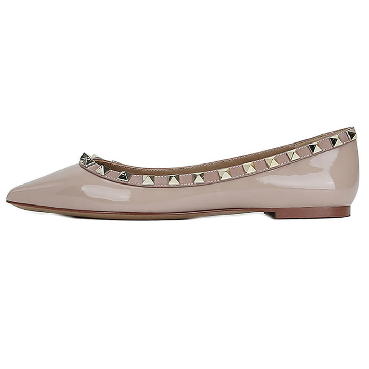 Damen Stilvolle Spitz-Zeh Flache Schuhe mit Dekorativen Nieten Drune