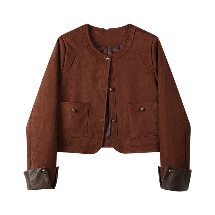 Damen Modische Wildlederjacke mit Taschen Drune