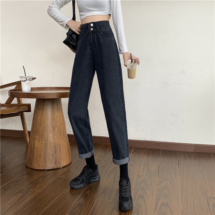 Damen Hochtaillierte Mom-Jeans mit abnehmbaren Säumen Drune