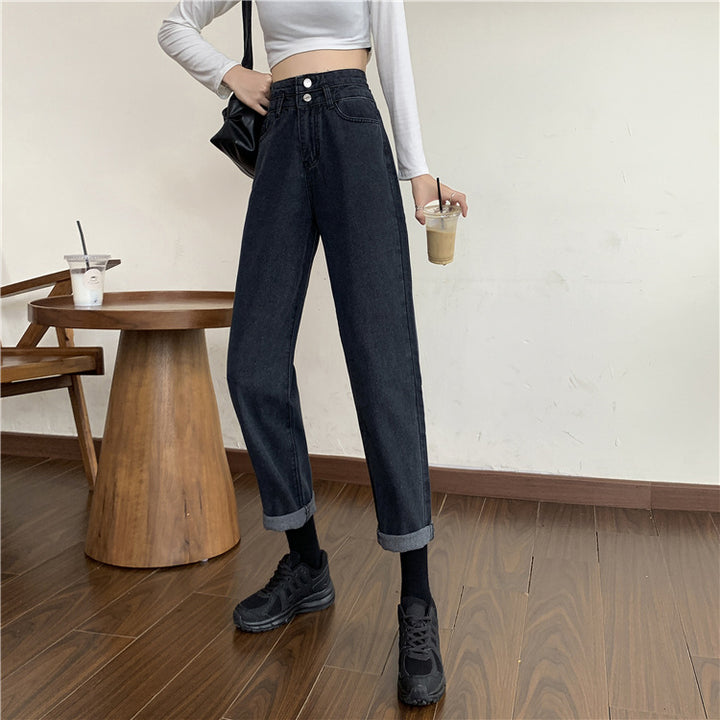 Damen Hochtaillierte Mom-Jeans mit abnehmbaren Säumen Drune
