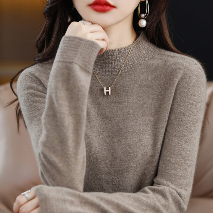 Damen Leichter Feinstrick-Mockneckpullover mit strukturierter Kragenblende Drune
