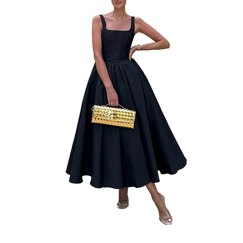 Damen Maxikleid mit eleganter A-Linie und quadratischem Ausschnitt Drune