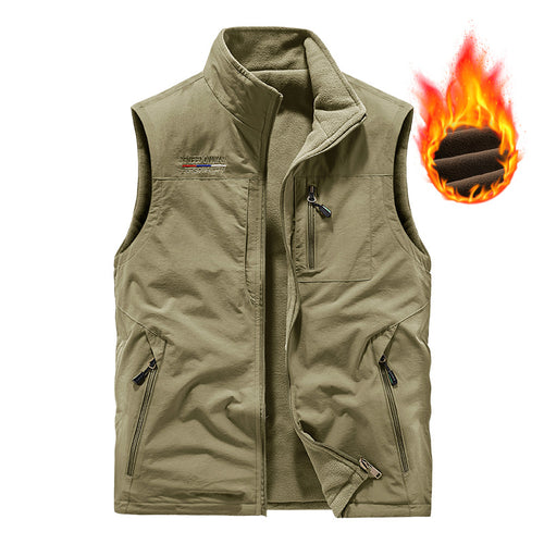 Herren nan wattierte Thermo-Outdoorweste mit weichem Fleece-Futter, hoher Stehkragen und mehreren Reißverschlusstaschen Drune