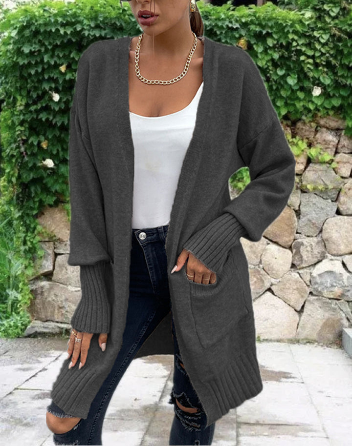 Damen eleganter Strickmantel mit Oversized-Schnitt und Taschen Drune
