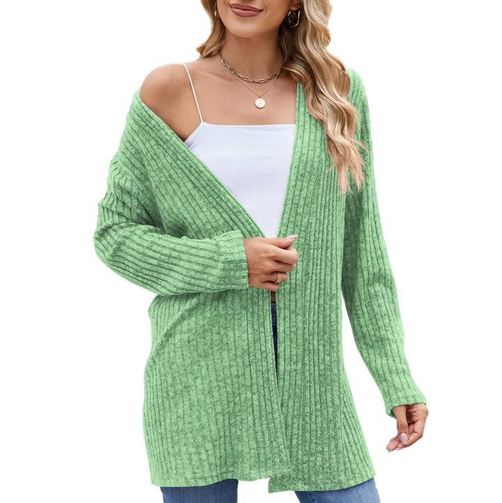 Damen elegante Strickjacke mit offenem Design und feiner Rippenstruktur Drune