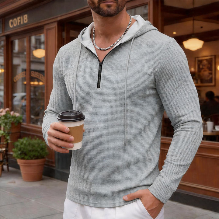 Herren texturierter Halbzip-Kapuzenpullover in Slim Fit Drune
