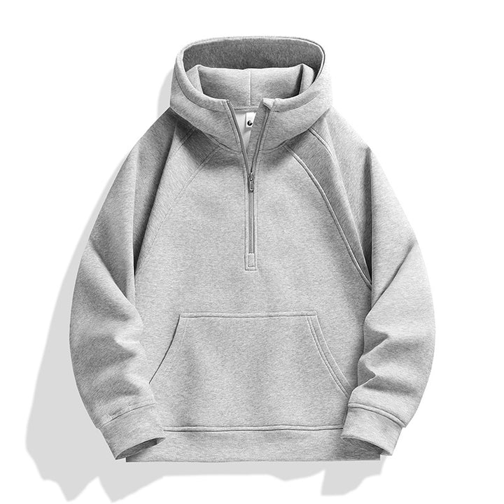 Unisex Halbzip-Kapuzenpullover mit hohem Kragen, Kängurutasche & gerippten Bündchen Drune