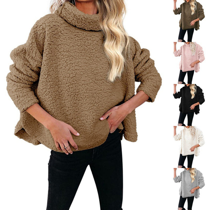 Damen Oversize-Sherpa-Pullover mit hohem Rollkragen, verlängertem Rückensaum und lässiger Silhouette Drune