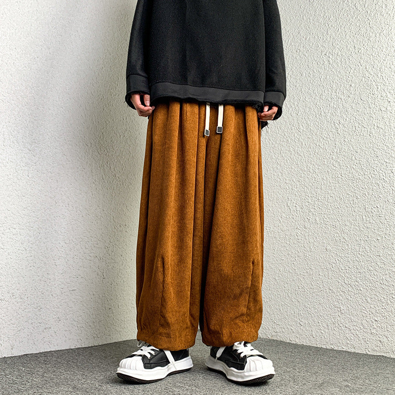 Unisex Extraweit geschnittene Cord-Loungehose mit Tunnelzug und elastischen Bündchen Drune