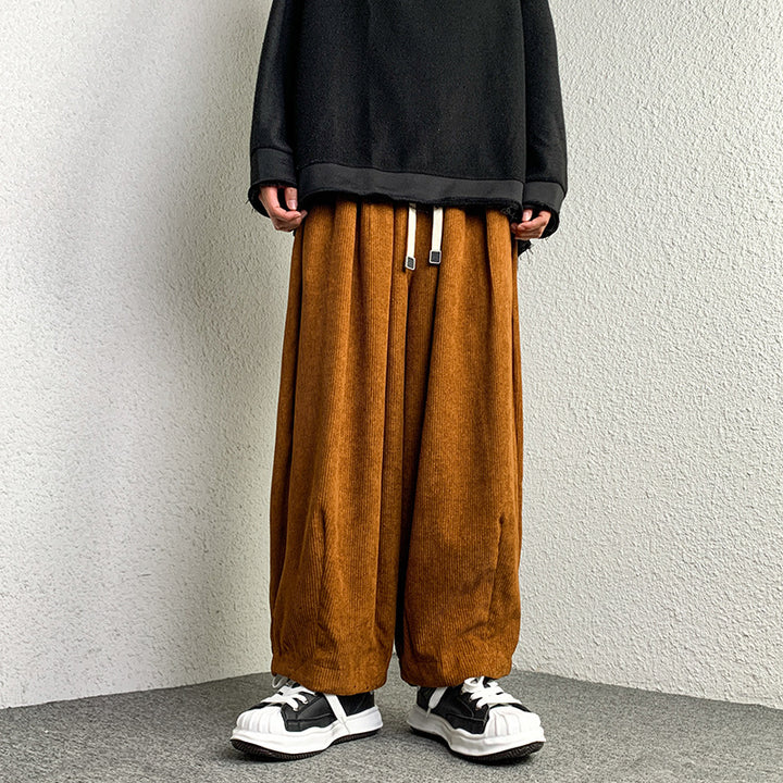 Unisex Extraweit geschnittene Cord-Loungehose mit Tunnelzug und elastischen Bündchen Drune