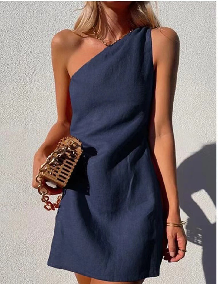 Damen Einseitiges Minikleid mit asymmetrischem Schnitt und schmalem Träger Drune