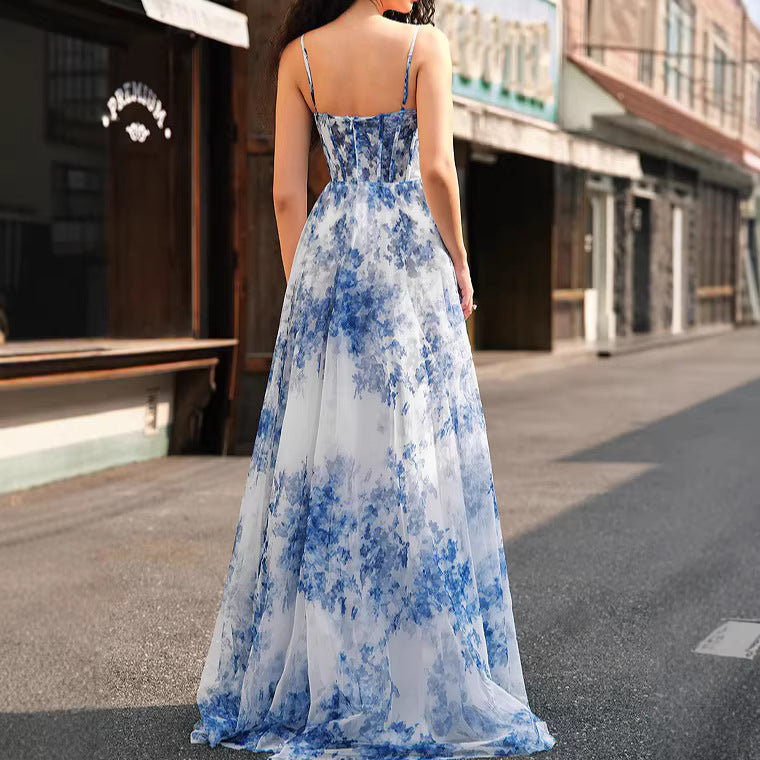 Damen Maxikleid mit schwingendem Rock und floralem Muster Drune