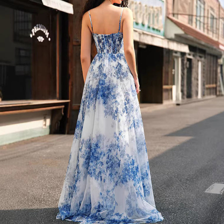 Damen Maxikleid mit schwingendem Rock und floralem Muster Drune
