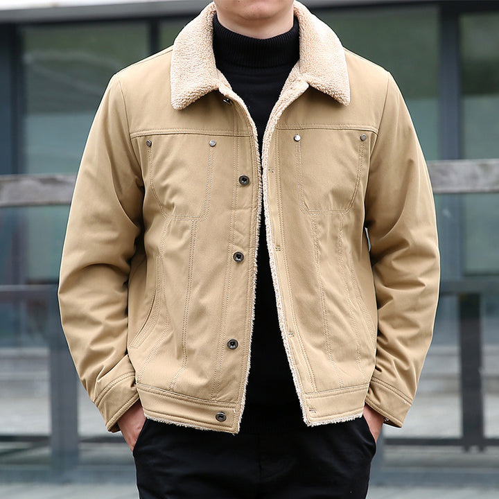 Herren Kurzjacke mit Teddyfutter und Umlegekragen, winddichte Übergangsjacke Drune