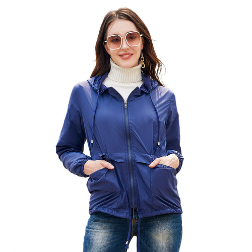 Damen nan leichte Windjacke mit Kapuze Mesh-Futter Kordelzug und Reißverschluss Drune