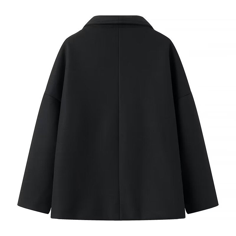 Damen nan kokonartige Kurzjacke mit doppelreihiger Knopfleiste und weitem Schalkragen Drune