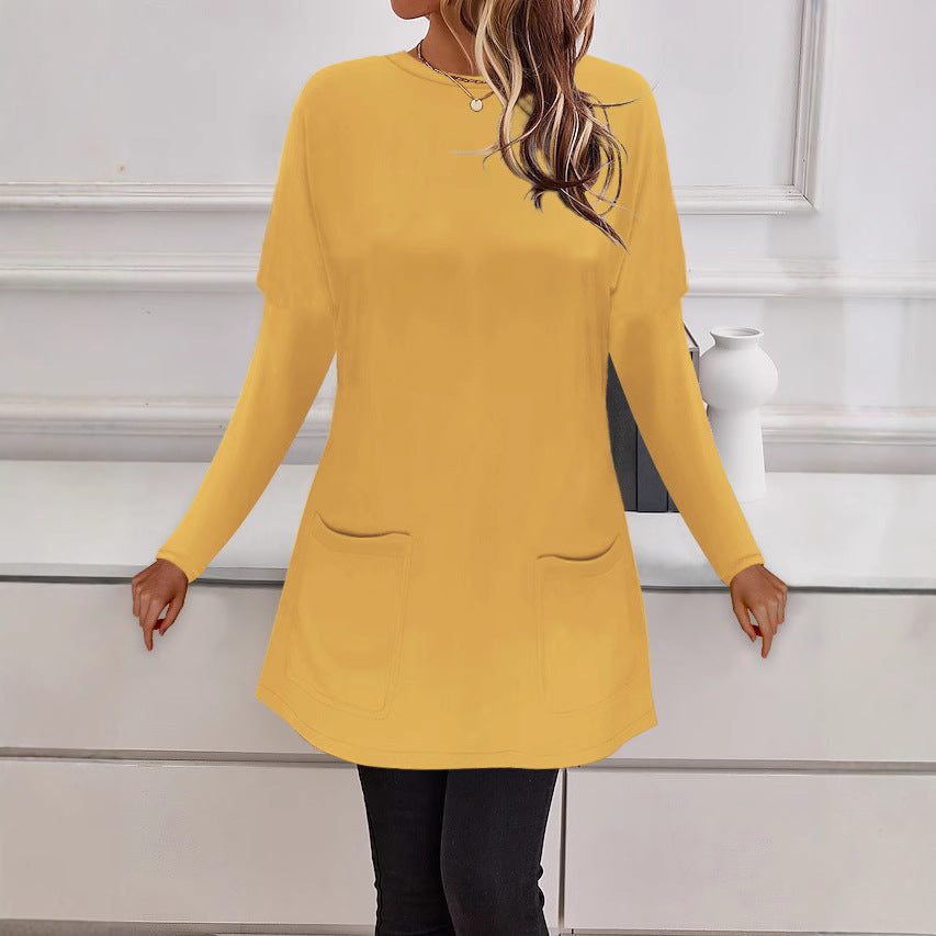 Damen Longline Feinstrick-Tunika mit Rundhalsausschnitt und aufgesetzten Taschen Drune