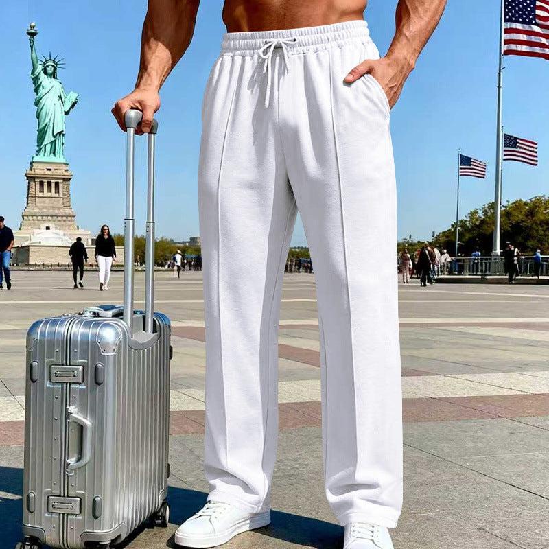 Herren Weite Travel-Loungehose mit Bügelfalte, elastischem Tunnelzug und seitlichen Eingrifftaschen Drune