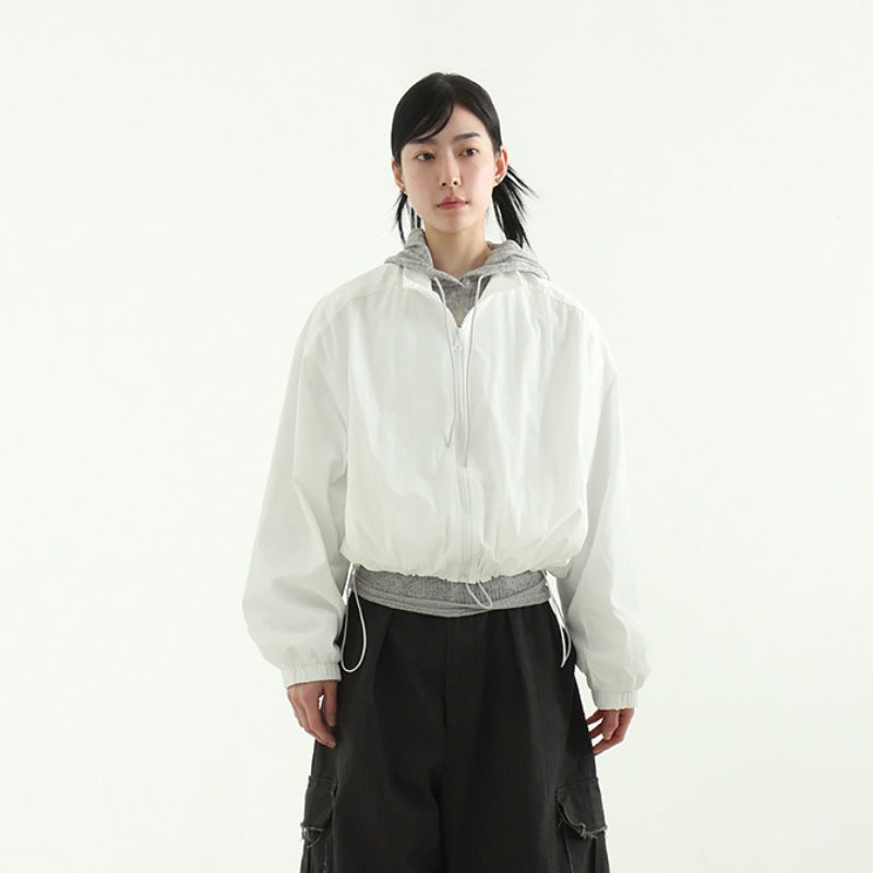 Damen lässige Übergangsjacke mit hohem Kragen und Kordelzug Drune