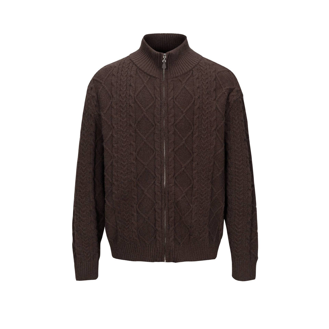 Herren Strick-Zipjacke mit Zopfmuster und hohem Stehkragen Drune