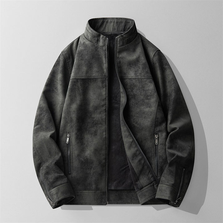 Herren Stilvolle Kunstlederjacke mit Stehkragen Drune